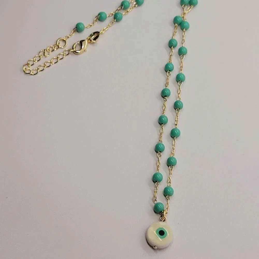 Brazilian 18k Gold Filled Turquoise Evil Eye Necklace - Picture 2 of 4